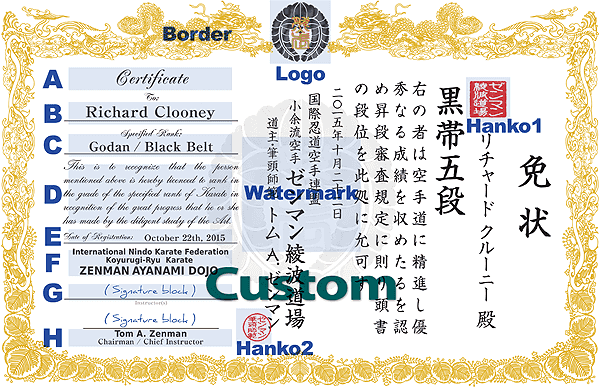 Customizable items at Custom Certificate Design